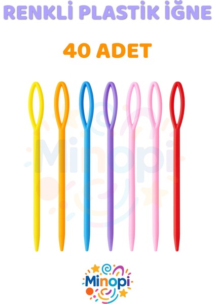 ( 40 Adet ) Renkli Plastik Yün Iğnesi 9 cm Örgü Dikme Iplik Iğnesi