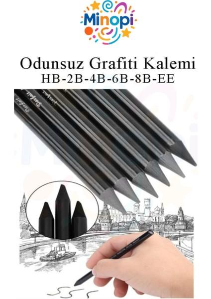 6'lı Odunsuz Kömür Kalemi Wood Free Graphite Sketch / Swm-6h Ağaçsız Eskiz Grafit Kalemi