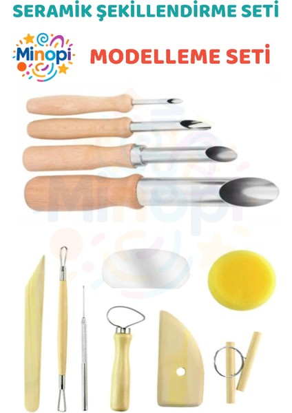 Seramik Başlangıç Seti Oyma Şekillendirici Set 12 Parça Set Kil Çömlek Şekillendirici