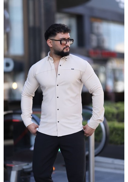 Slim Fit Uzun Kollu Klasik Yaka Düğmeli Gömlek - Şık & Günlük Kombin