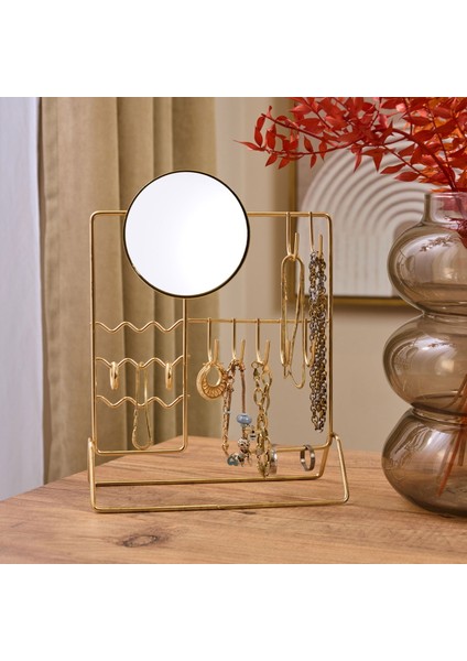 Metal Aynalı Takı Askısı - Sarı - 19,5X27X10 cm