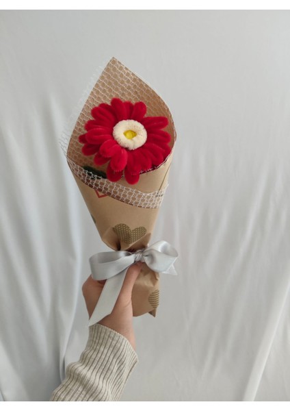 El Yapımı Gerbera Şönil Çiçek Buket – Dekoratif, Solmayan, Hediye Için Ideal