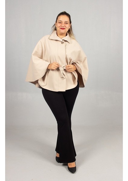 Kışın Aydınlığı: Krem Rengi Büyük Beden Kaşe Pelerin fırsatları