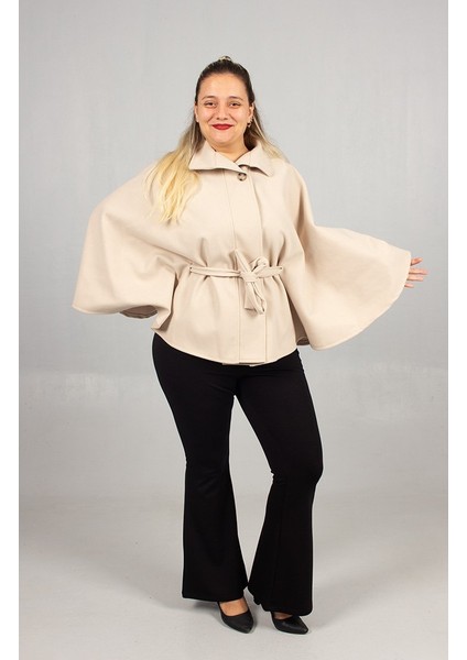 Kışın Aydınlığı: Krem Rengi Büyük Beden Kaşe Pelerin indirimleri