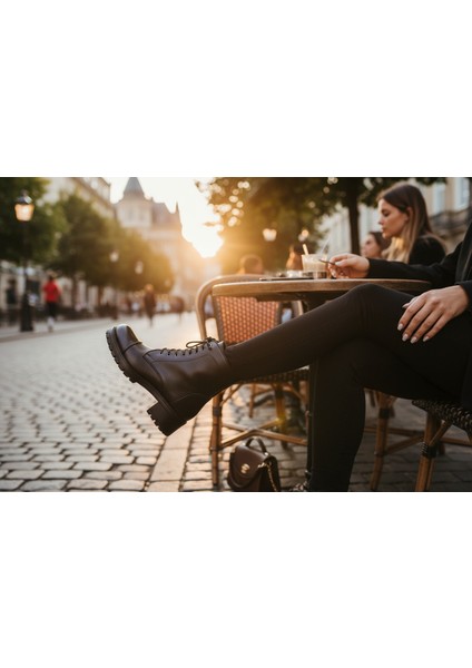 Modesa Hakiki Deri Siyah Fermuarlı & Bağcıklı Kauçuk Taban Kadın Bot modelleri