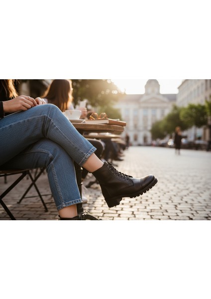 Modesa Hakiki Deri Siyah Fermuarlı & Bağcıklı Kauçuk Taban Kadın Bot indirimleri