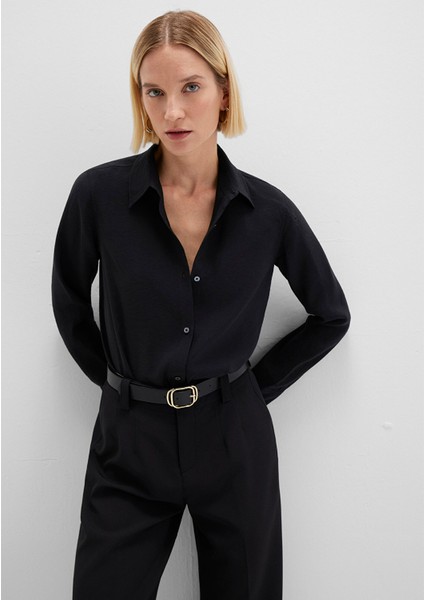 Tencel Tm Liyosel Karışımlı Siyah Gömlek 1211374-900