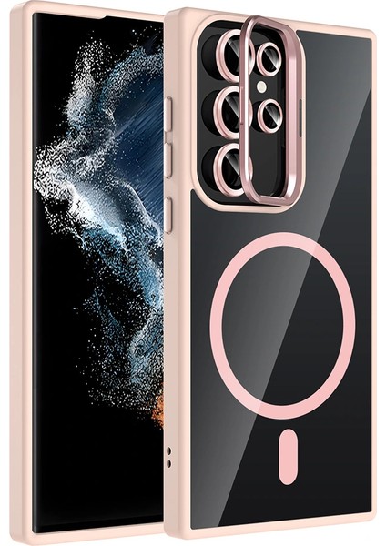 Galaxy S22 Ultra Kılıf Standlı ve Kamera Lens Hediyeli M-Safe Şarj Özellikli Redclick Etro Kapak