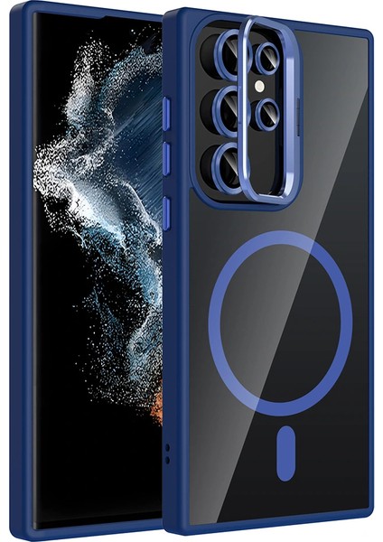 Galaxy S22 Ultra Kılıf Standlı ve Kamera Lens Hediyeli M-Safe Şarj Özellikli Redclick Etro Kapak