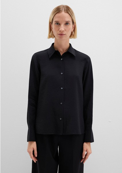 Tencel Tm Liyosel Karışımlı Siyah Gömlek 1211374-900