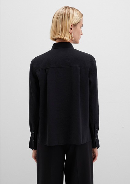 Tencel Tm Liyosel Karışımlı Siyah Gömlek 1211374-900