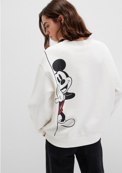Mickey Mouse Sırt Baskılı Ekru Sweatshirt 1S10467-70057