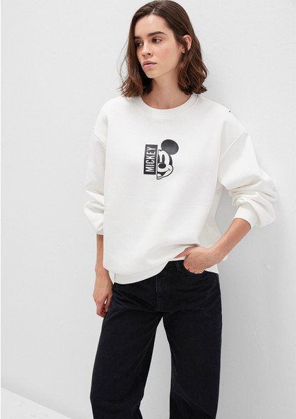 Mickey Mouse Sırt Baskılı Ekru Sweatshirt 1S10467-70057