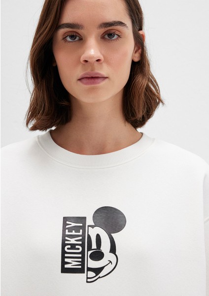 Mickey Mouse Sırt Baskılı Ekru Sweatshirt 1S10467-70057