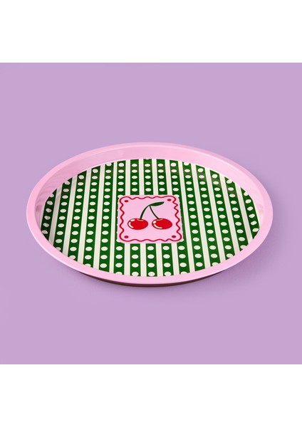 Cherry Desenli Yuvarlak Tepsi - Renkli - 35X35 cm