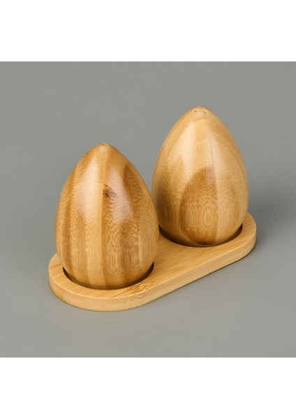 Bambu Yumurta Model Stantlı Tuzluk ve Biberlik - Kahverengi