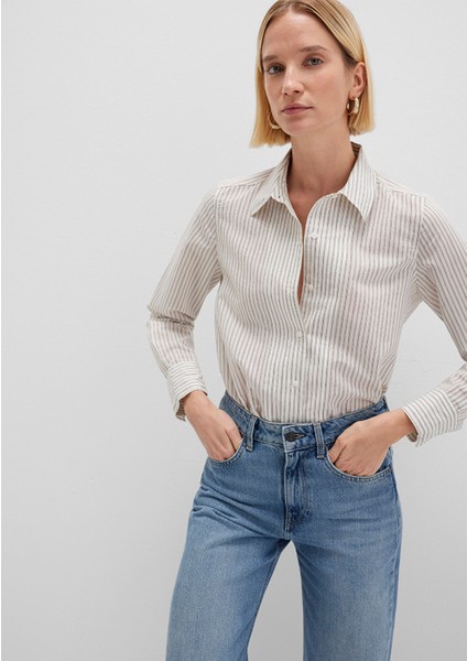 Çizgili Ekru Gömlek 1211353-91345