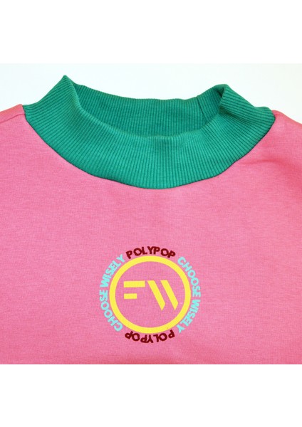 Free Will Baskılı Yüksek Yaka Pembe Crop Sweatshirt fırsatları