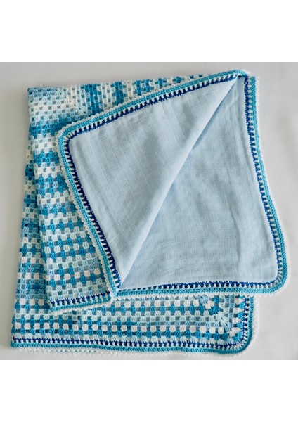Mavi Beyaz El Örgüsü Merserize Bebek Battaniye fiyatları