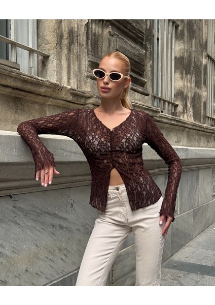 Kadın V Yaka Full Esnek Dantel Bürümcük Spor Şık Tasarım Asimetrik Kesim Gece Bluzu fiyatları