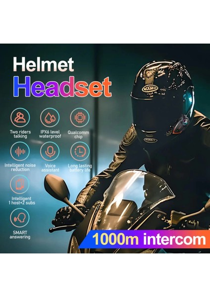 Yeni Model Y80-2X Motosiklet Intercom 2 Kişilik Bağlantı Rgb Işıklı Bluetooth Kulaklık Seti fiyatları