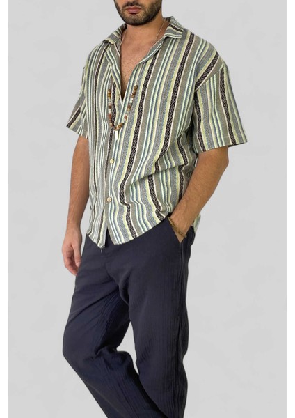 Dar Kesim Renkli Kısakol Keten Gömlek fırsatları