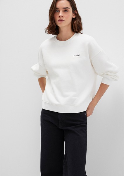 Mavi Logo Baskılı Ekru Sweatshirt 1S10490-70057