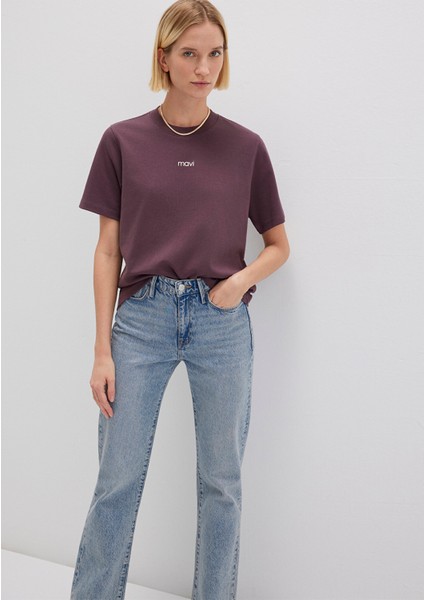 Mavi Logo Baskılı İnterlok Bordo Tişört 1612829-70260