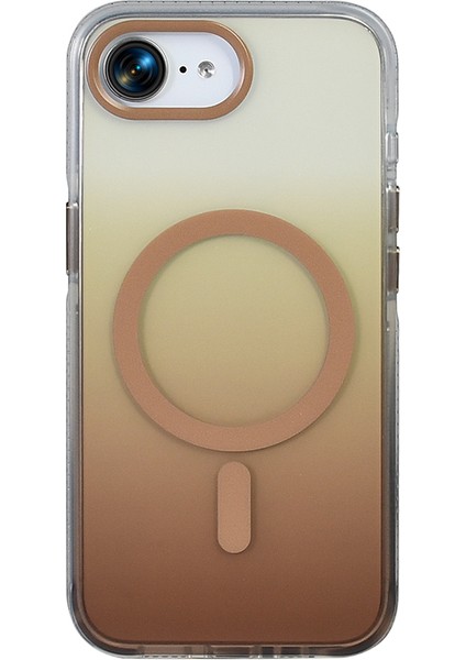 iPhone 16E Kılıf M-Safe Şarj Özellikli Transparan Renk Geçişli Zore Toros Kapak - Rose Pembe