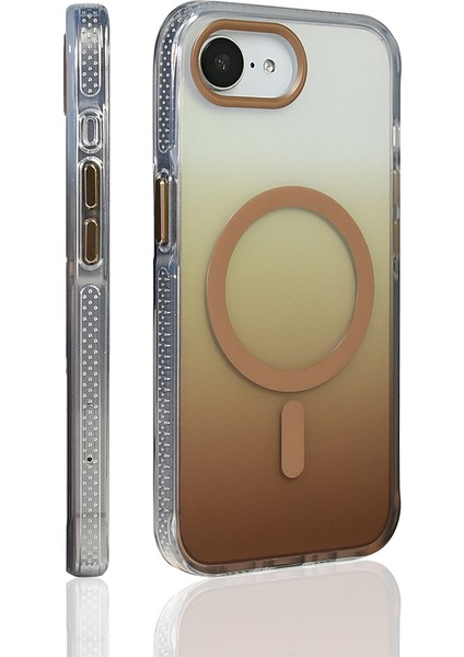 iPhone 16E Kılıf M-Safe Şarj Özellikli Transparan Renk Geçişli Zore Toros Kapak - Rose Pembe