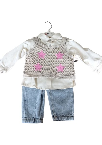 618 Misselite Kız Bebek Triko Pantolonlu 3'lü Takım