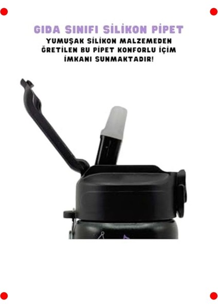 Kuromi Temalı Pipetli Termos Matara 600ML Mor modelleri