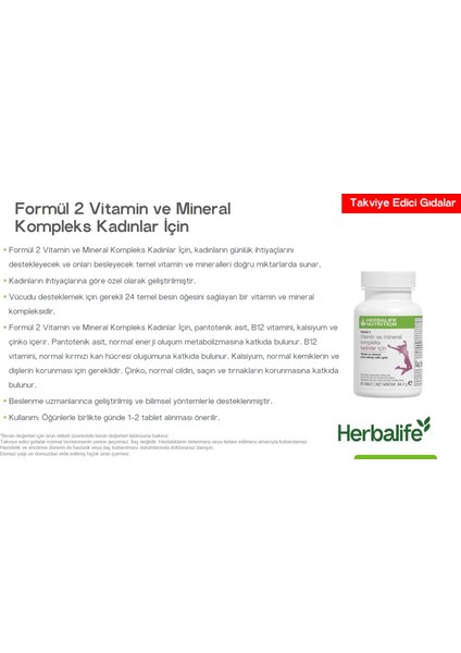 Formül 2 Vitamin ve Mineral Kompleks Kadınlar Için 60 Tablet indirimleri