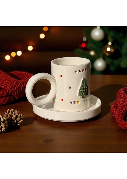 Yılbaşı Temalı El Yapımı Seramik Türk Kahvesi Fincanı modelleri