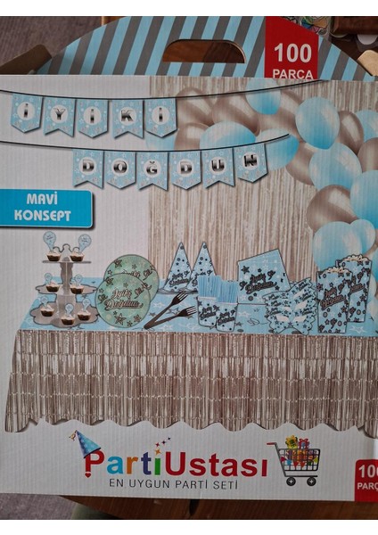 100 Parçalı Mavi Konsept Doğum Günü Seti