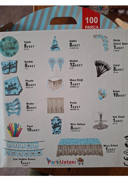 100 Parçalı Mavi Konsept Doğum Günü Seti fiyatları