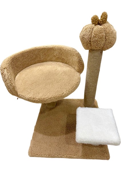 Bal Kabaklı 🎃 Peluş Kedi Yatağı ve Tırmalama Tahtası | Sonbahar Soft Renklerde Şık Tasarım | Yumuşacık Dinlenme Alanı | Kediler Için Konforlu, Dekoratif ve Dayanıklı Peluş Taht Modeli