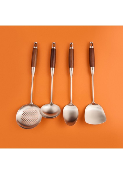 4'lü Ahşap Saplı Kepçe Seti - Gri / Kahverengi fiyatları