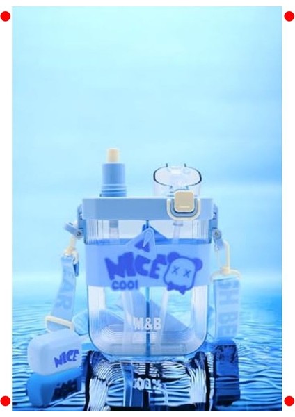 650ML Çift Bölmeli Suluk - Mavi, Pipetli ve Kayışlı fiyatları