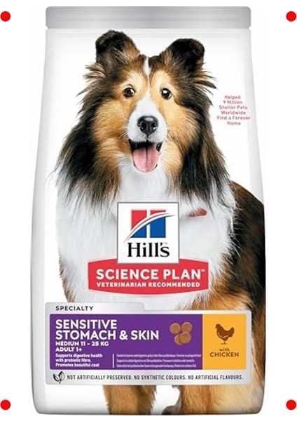 Hassas Deri & Mide Orta Irk Tavuklu Köpek Maması - 14 kg