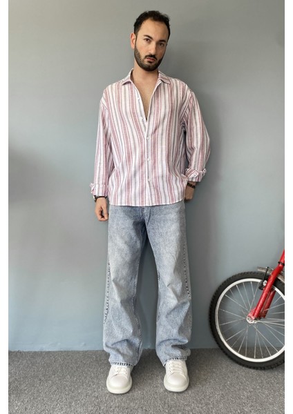 Uzun Kollu Keten Görünümlü Çizgili Gömlek modelleri