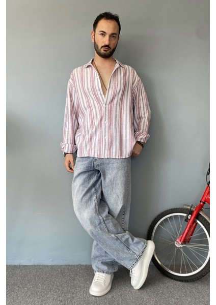 Uzun Kollu Keten Görünümlü Çizgili Gömlek indirimleri