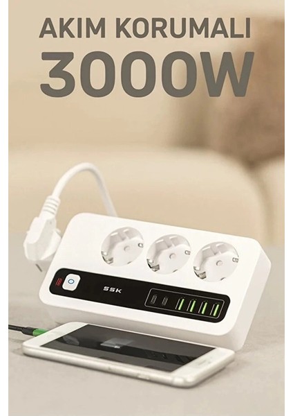 P10 3x Priz 3000W Akım Korumalı 4x USB 2x Type-C Girişli Çoklu Priz modelleri