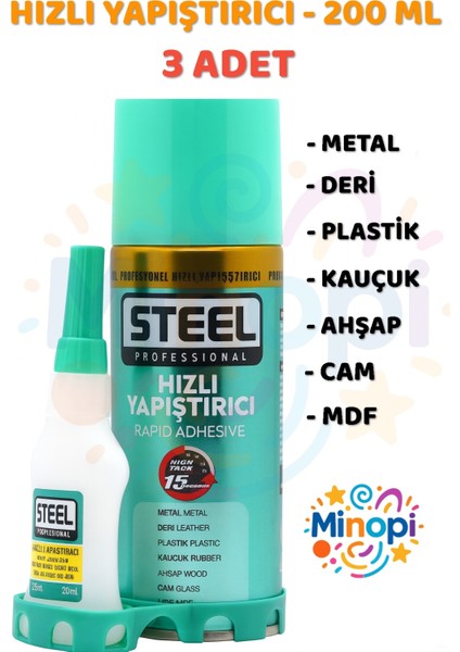 3 Adet Hızlı Yapıştırıcı Spreyli 200 ml Activatör Spreyli Mdf Japon Yapıştırıcı Seti Genel Amaçlı