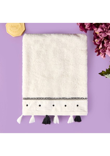 Soft Piene Yüz Havlusu - Ekru / Siyah - 50X90 cm