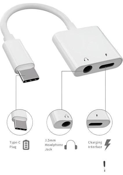 Type-C Kulaklık ve Şarj Dönüştürücü Adaptör 2’si 1 Arada Aux + Type-C Şarj Girişi
