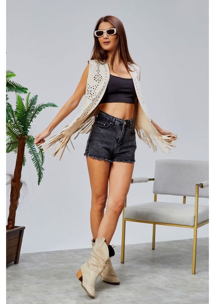 Scuba Suet Püsküllü Lazer Kesim Yelek