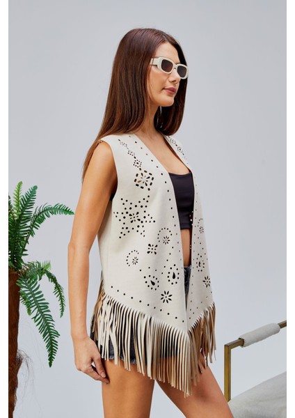 Scuba Suet Püsküllü Lazer Kesim Yelek fiyatları