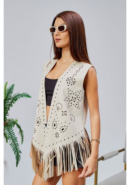 Scuba Suet Püsküllü Lazer Kesim Yelek modelleri