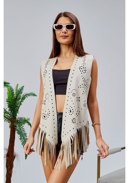 Scuba Suet Püsküllü Lazer Kesim Yelek fırsatları